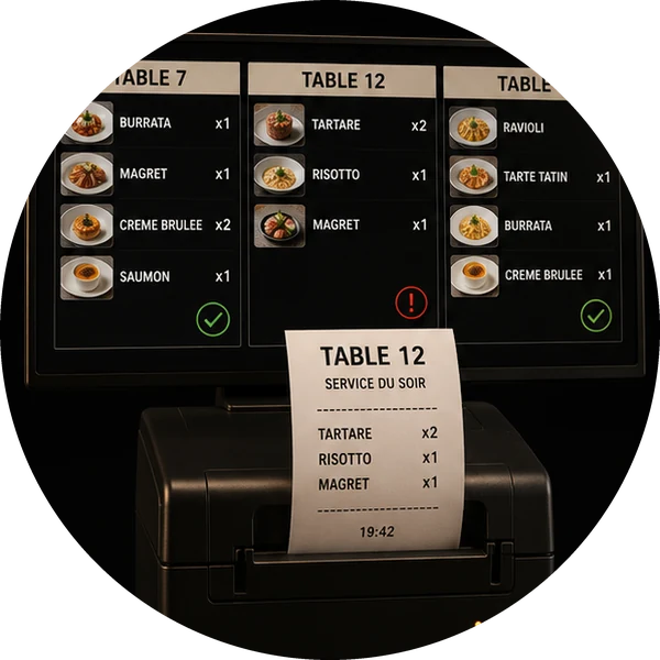 Écran de cuisine et imprimante à tickets