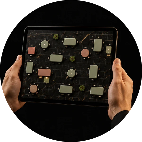 Tablette affichant le plan de salle